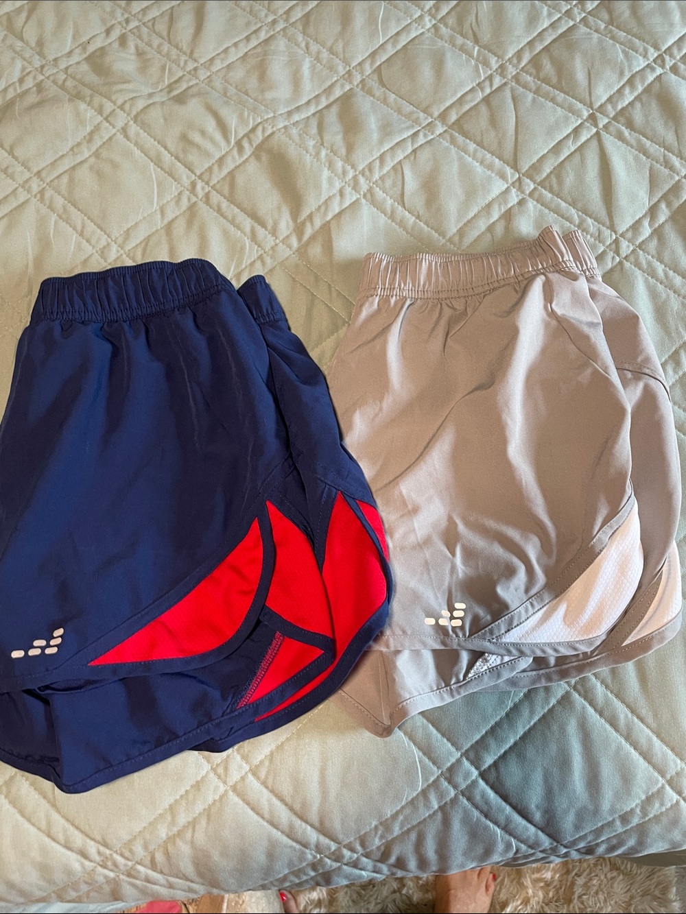 bcg Navy Athletic Shorts with Red Accents & Light Gray Pair